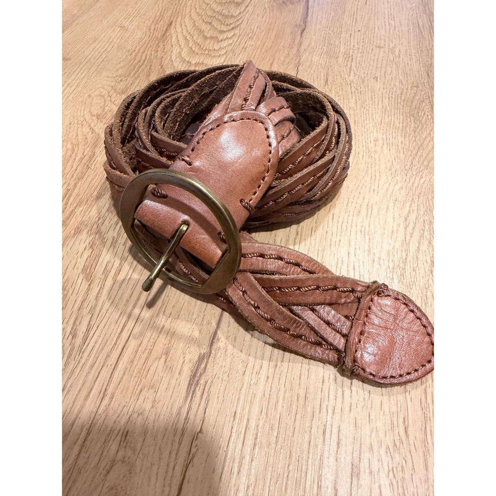 Gap Womens Brown Braided Woven Genuine Leather Belt Brass Buckle Size L
